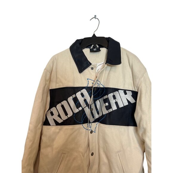 Vintage Rocawear Beige & Black Mens Jacket Varsity Wool Blend - Picture 4 of 6